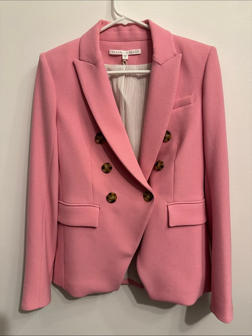 Veronica Beard Rose Pink Double-Breasted Tailored Blazer